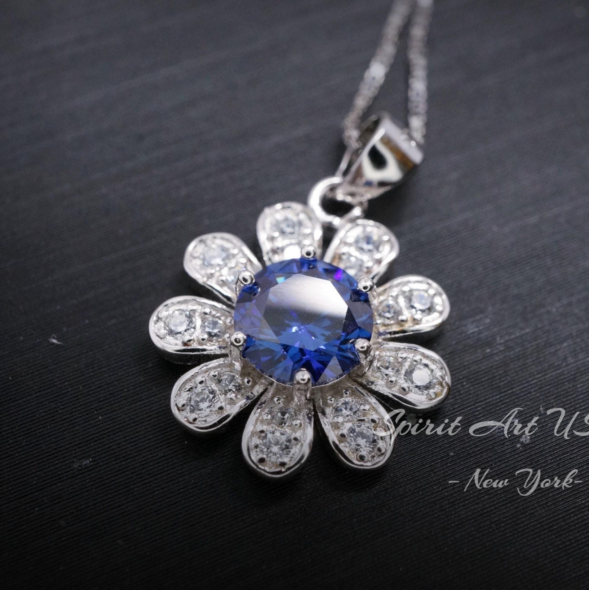 Tiny Tanzanite Sunflower Necklace Sterling Silver - December Birthstone - Tanzanite Pendant Sterling Silver 053