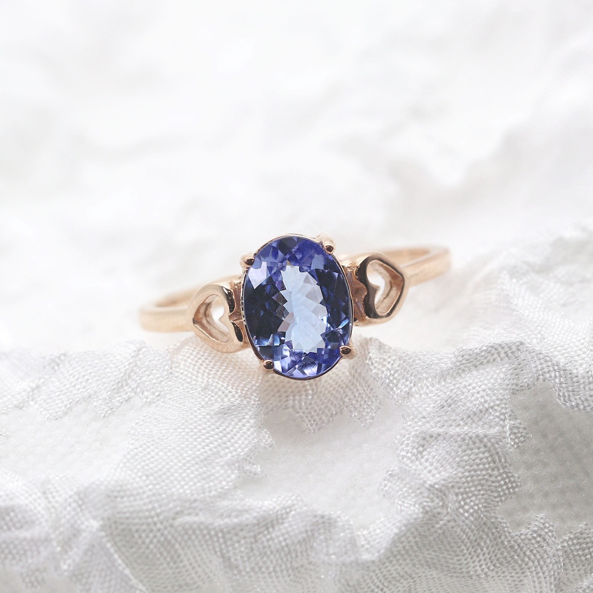 14k White Gold Oval Tanzanite Ring: Handmade Bridal Engagement Ring