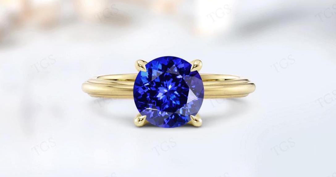 2ct Unique Tanzanite Engagement Ring Round Cut Blue Gemstone Ring 14k Gold Tanzanite Solitaire Wedding Ring Unique Bridal Anniversary Gift