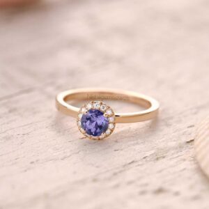 Aaaa Tanzanite And Moissanite Ring: 14k Yellow Gold Solitaire Aaaa Tanzanite And Moissanite Ring: 14k Yellow Gold Solitaire