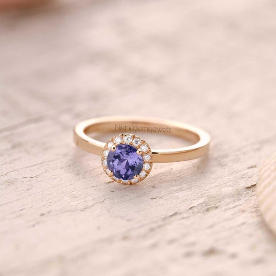Aaaa Tanzanite And Moissanite Ring: 14k Yellow Gold Solitaire
