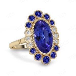 Art Deco Tanzanite Cocktail Ring For Women Oval Cut Tanzanite Wedding Ring Vintage Large Gemstone Ring Unique Tanzanite Engagement Ring