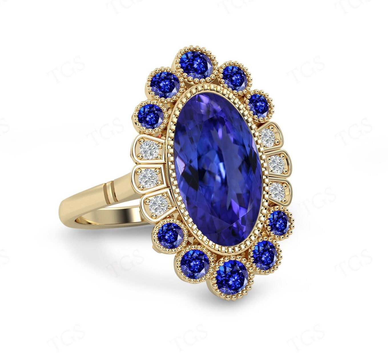 Art Deco Tanzanite Cocktail Ring For Women Oval Cut Tanzanite Wedding Ring Vintage Large Gemstone Ring Unique Tanzanite Engagement Ring