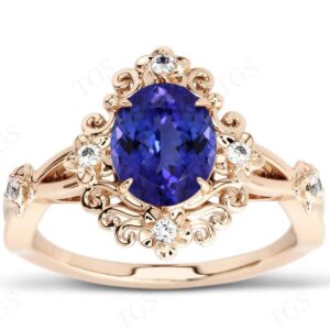 Art Deco Tanzanite Engagement Ring For Women 925 Silver Tanzanite Bridal Ring Vintage Floral Design Wedding Ring Women Anniversary Gift