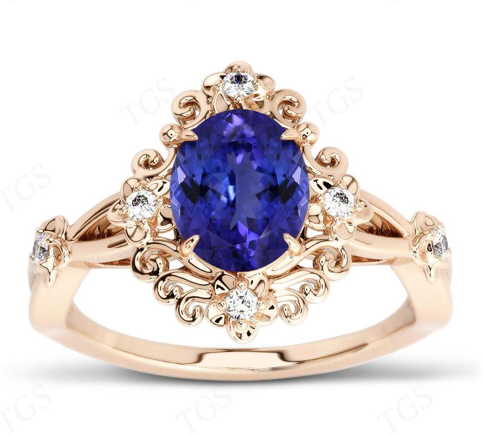 Art Deco Tanzanite Engagement Ring For Women 925 Silver Tanzanite Bridal Ring Vintage Floral Design Wedding Ring Women Anniversary Gift