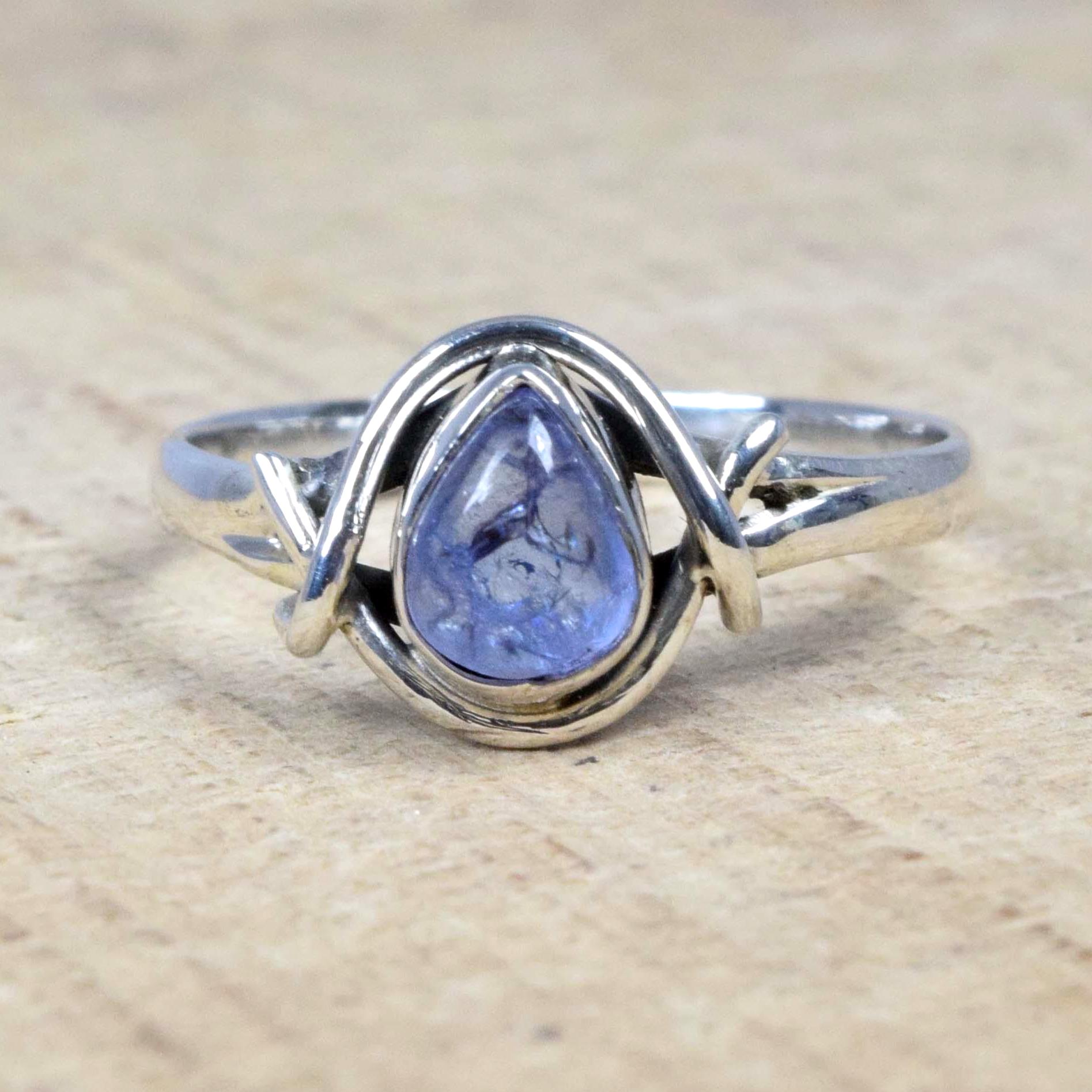 Blue Tanzanite Sterling Silver Ring: Dainty Solitaire, December Birthstone