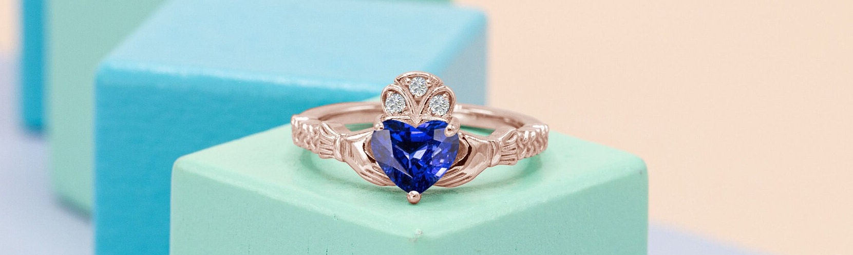 Claddagh Style Tanzanite Engagement Ring Heart Shape Blue Gemstone Wedding Ring Unique Bridal Promise Ring Antique Art Deco Anniversary Ring