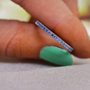 Dainty Tanzanite Half Eternity Ring, Sterling Silver Wedding Band