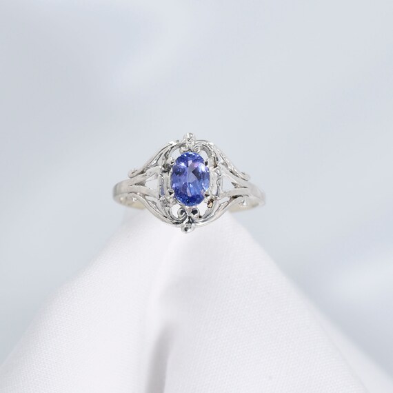 Tanzanite Ring, December Birthstone, Genuine Gemstone, 6x4mm Oval 1/2ct +, Set In 925 Sterling Silver Scrolled Solitaire Ring