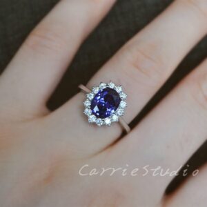 Halo Silver Tanzanite Ring/ 7*9 Mm Oval Cut Tanzanite Promise Ring/anniversary Ring/ Gift For Her