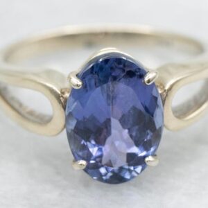 Minimalist Tanzanite Ring in White Gold, Day or Evening Piece