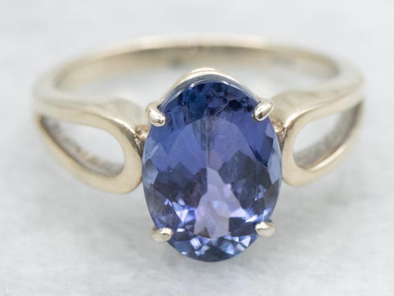Minimalist Tanzanite Ring In White Gold, Day Or Evening Piece