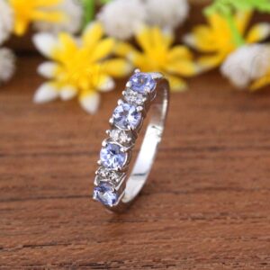 Natural Tanzanite Ring-925 Silver-tanzanite Stackable Ring-proposal Ring-tanzanite Art Deco Ring-stacking Band-wedding Ring-engagement Ring
