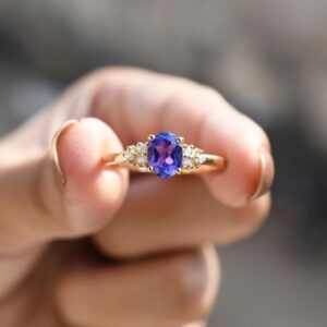 Oval Tanzanite Engagement Ring: 14k Yellow Gold & Silver Ring Birthstone Rings Anniversary Gifts