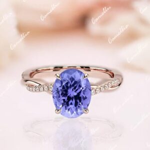 Oval Tanzanite Engagement Ring, Twisted 14k Rose Gold Band