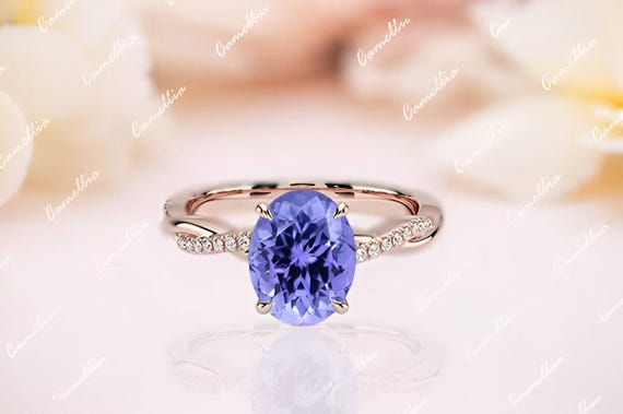 Oval Tanzanite Engagement Ring, Twisted 14k Rose Gold Band