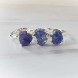 Tanzanite Rings Sterling Silver • Sterling Raw Tanzanite Rings • Purple Tanzanite Jewelry • December Birthstone • Rough Gemstone Rings •