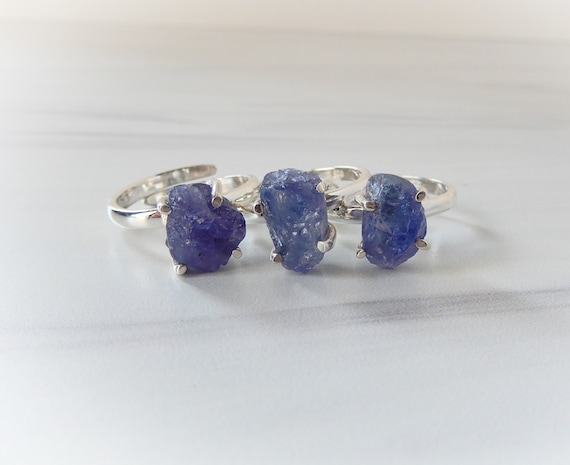 Tanzanite Rings Sterling Silver • Sterling Raw Tanzanite Rings • Purple Tanzanite Jewelry • December Birthstone • Rough Gemstone Rings •