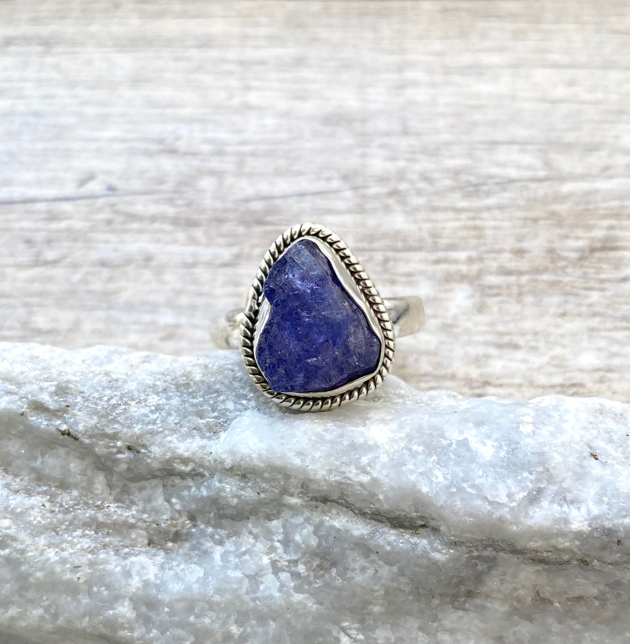 Size 8.5 Natural Raw Tanzanite Ring, Genuine Tanzanite Ring, 925 Sterling Silver Ring, Natural Crystal Ring, Natural Stone