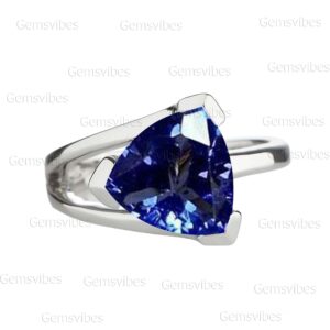 Trillion Cut Tanzanite Ring, Sterling Silver Solitaire, Blue Engagement, Anniversary Gift