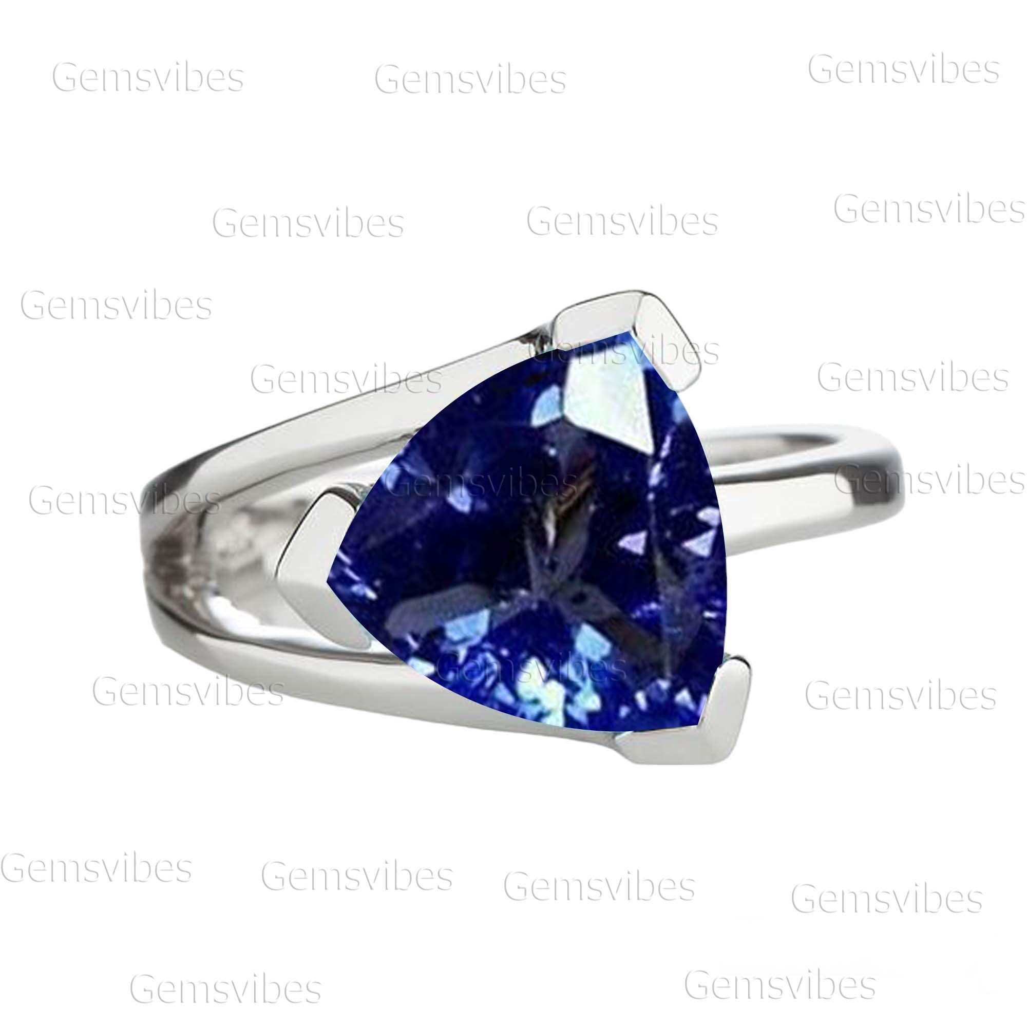 Trillion Cut Tanzanite Ring, Sterling Silver Solitaire, Blue Engagement, Anniversary Gift