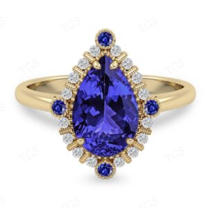 Unique Tanzanite Wedding Ring For Women 14k Gold Tanzanite Engagement Ring Art Deco Pear Cut Tanzanite Promise Ring Anniversary Gift