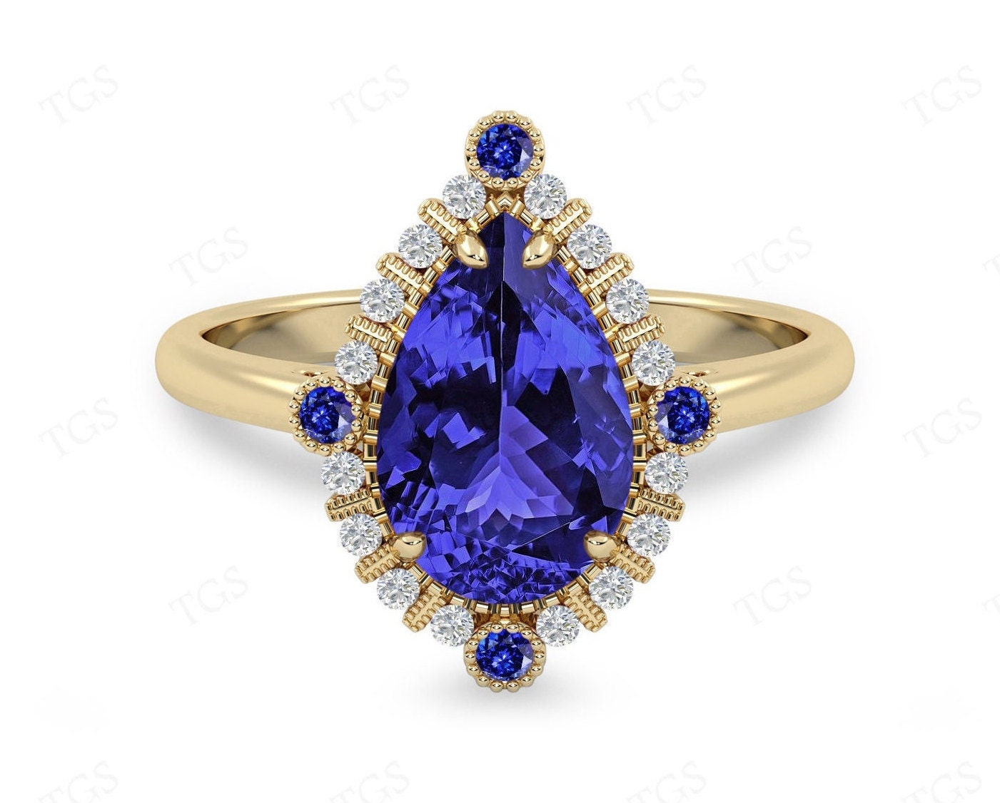 Unique Tanzanite Wedding Ring For Women 14k Gold Tanzanite Engagement Ring Art Deco Pear Cut Tanzanite Promise Ring Anniversary Gift