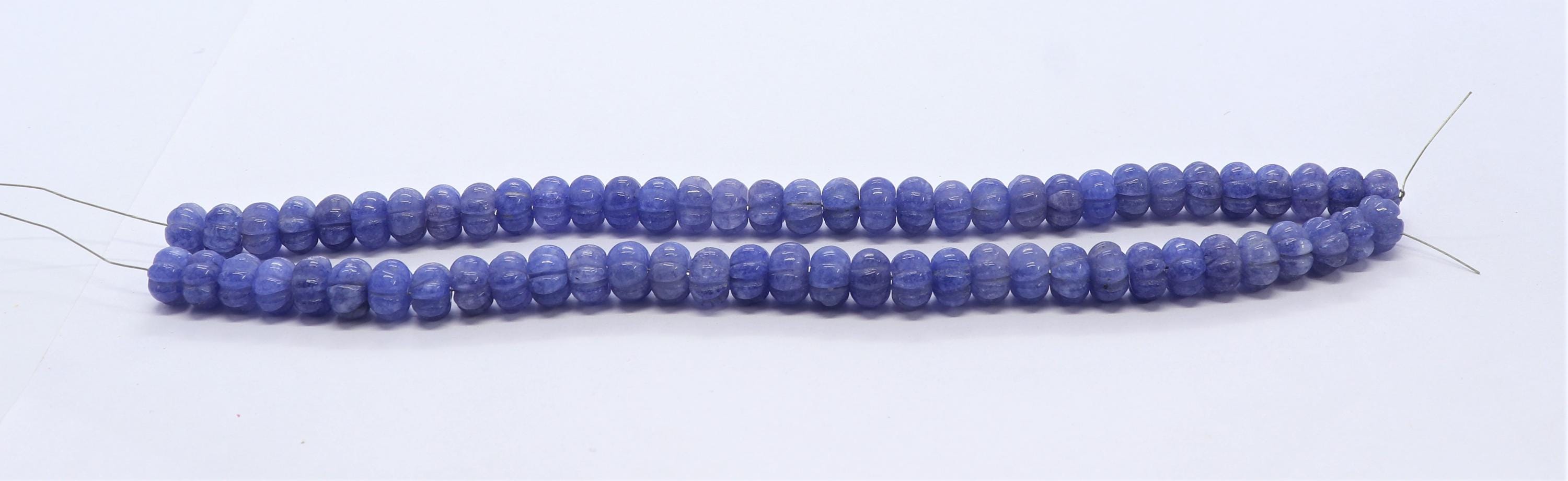 Aaa Tanzanite Hand Carved Rondelle Beads, 8 Mm Tanzanite Beads, 7 Inch Tanzanite Rondelle Beads, Tanzanite Pumpkin Shape Beads For Jewelry