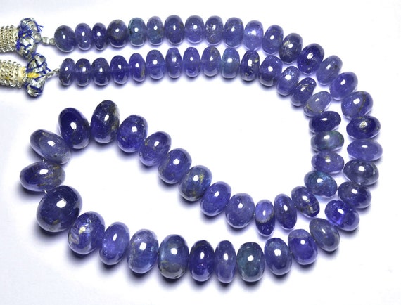 Big 384 Cts Tanzanite Rondelle Beads - 16 Inches - Natural Super Quality Tanzanite Smooth Rondelle Strand - Size Is 8 - 13 Mm #761