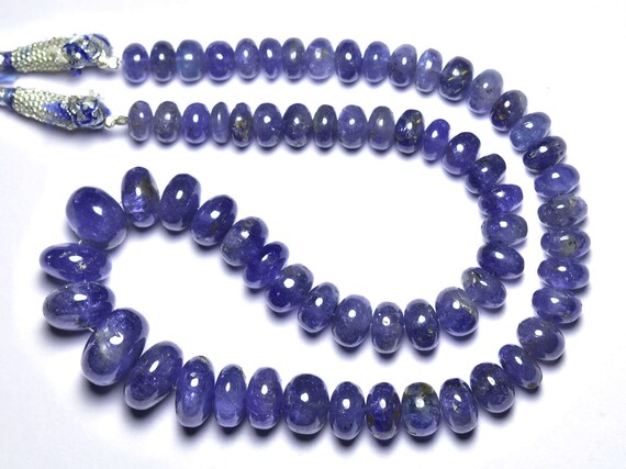 Big 396 Cts Tanzanite Rondelle Beads - 16 Inches - Natural Super Quality Tanzanite Smooth Rondelle Strand - Size Is 8 - 14 Mm #761