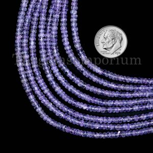 Natural Tanzanite Smooth Rondelle Beads, 3-4mm Plain Gemstone Beads, Loose Beads for Jewelry Making, Blue Tanzanite Gemstone Beads Strand