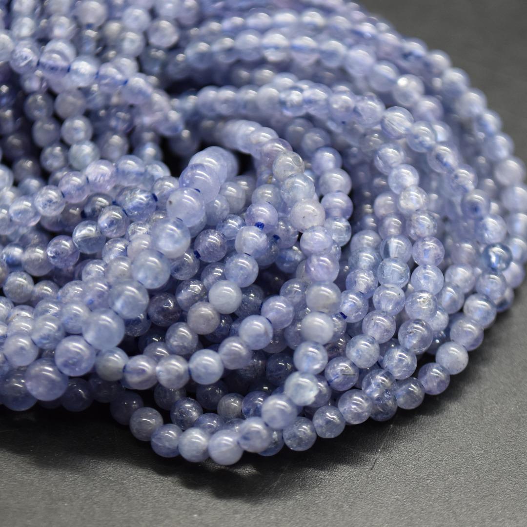 3mm - 3.8mm Tanzanite Gemstone Smooth Round Beads - 15" Strand - Semi-precious Gemstone