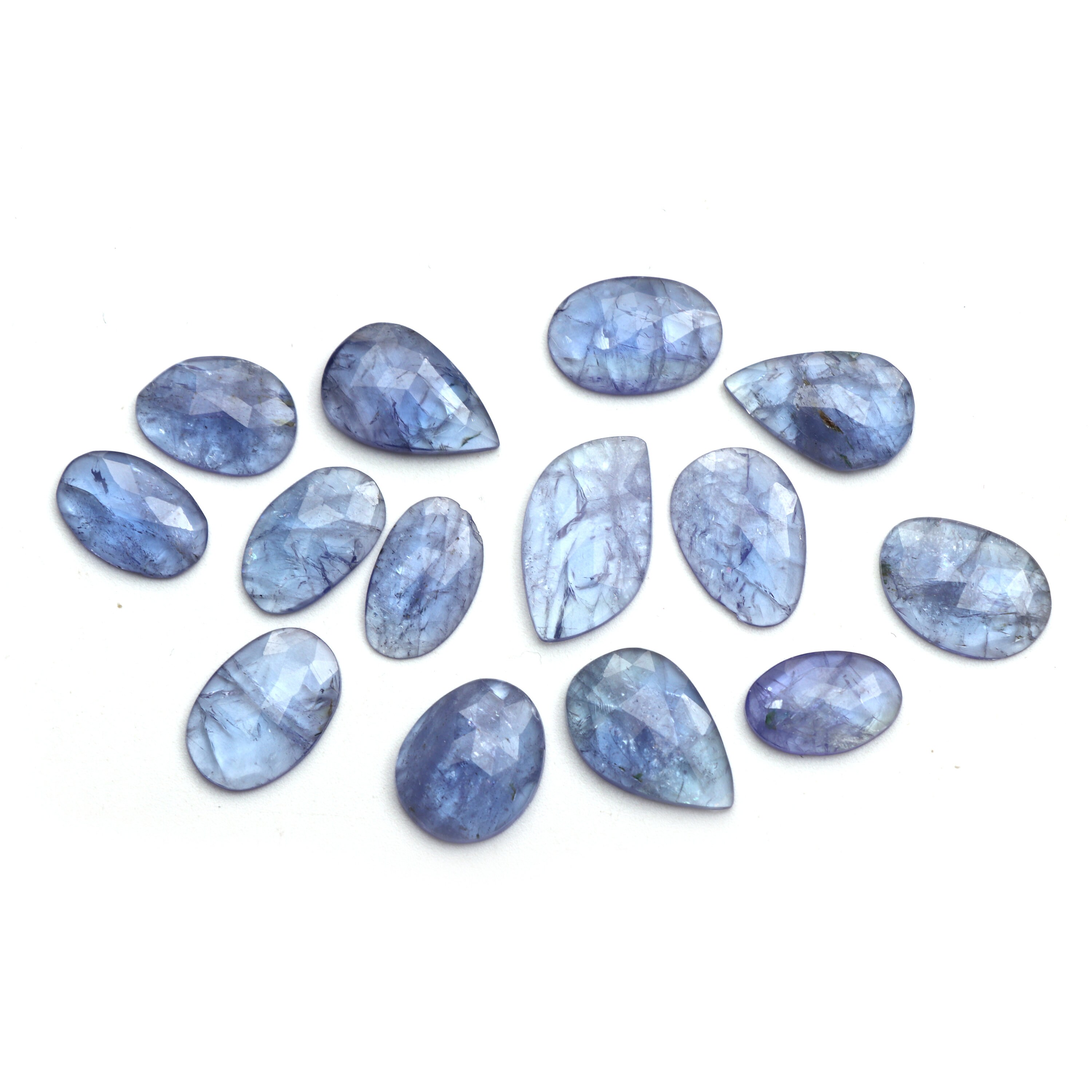 Bi - Color Tanzanite Organic Rosecut Loose Gemstone, 9x14 Mm To 12x19.5 Mm, Tanzanite Rosecut, Tanzanite Jewelry Rosecut, Set Of 14 Pieces