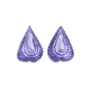 Natural Tanzanite Carving Leaf Loose Gemstone, 16x22 mm, Tanzanite Handmade Jewelry Making Gemstone, Pair ( 2 Pieces )