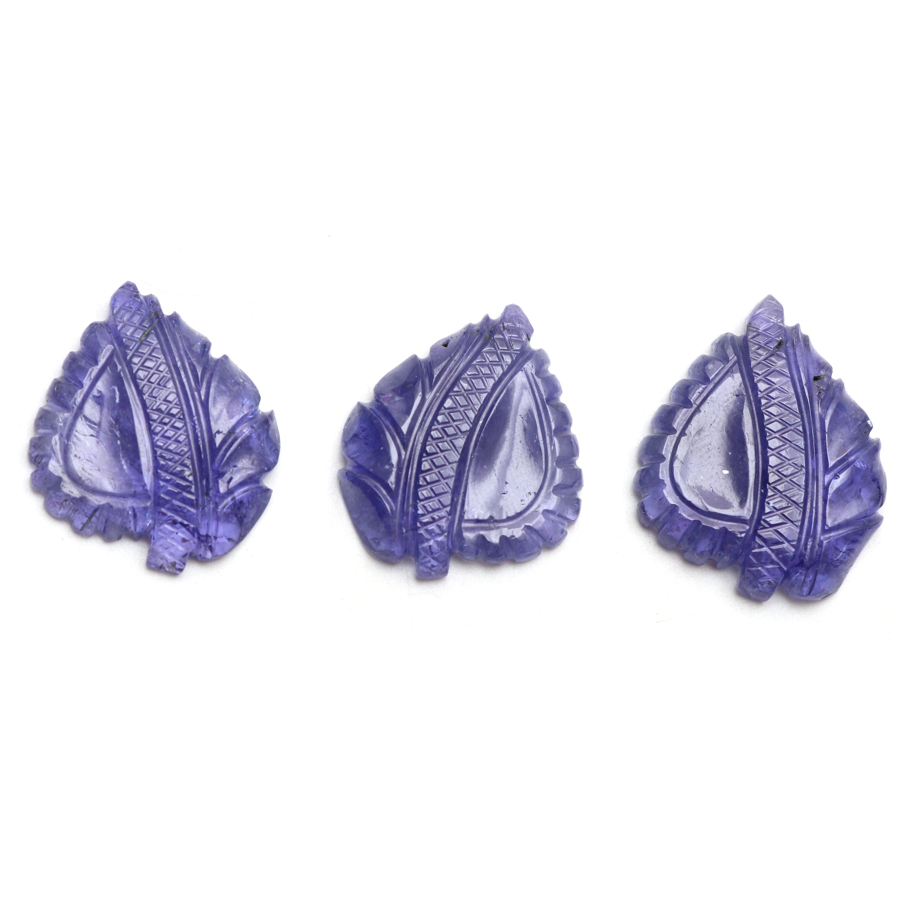 Natural Tanzanite Carving Leaf Loose Gemstone, 25x30 Mm, Tanzanite Handmade Jewelry Making Gemstone, Set Of 3 Pieces