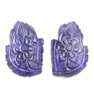 Natural Tanzanite Carving Leaf Loose Gemstone, 24x36 Mm, Tanzanite Handmade Jewelry Making Gemstone, Pair ( 2 Pieces )