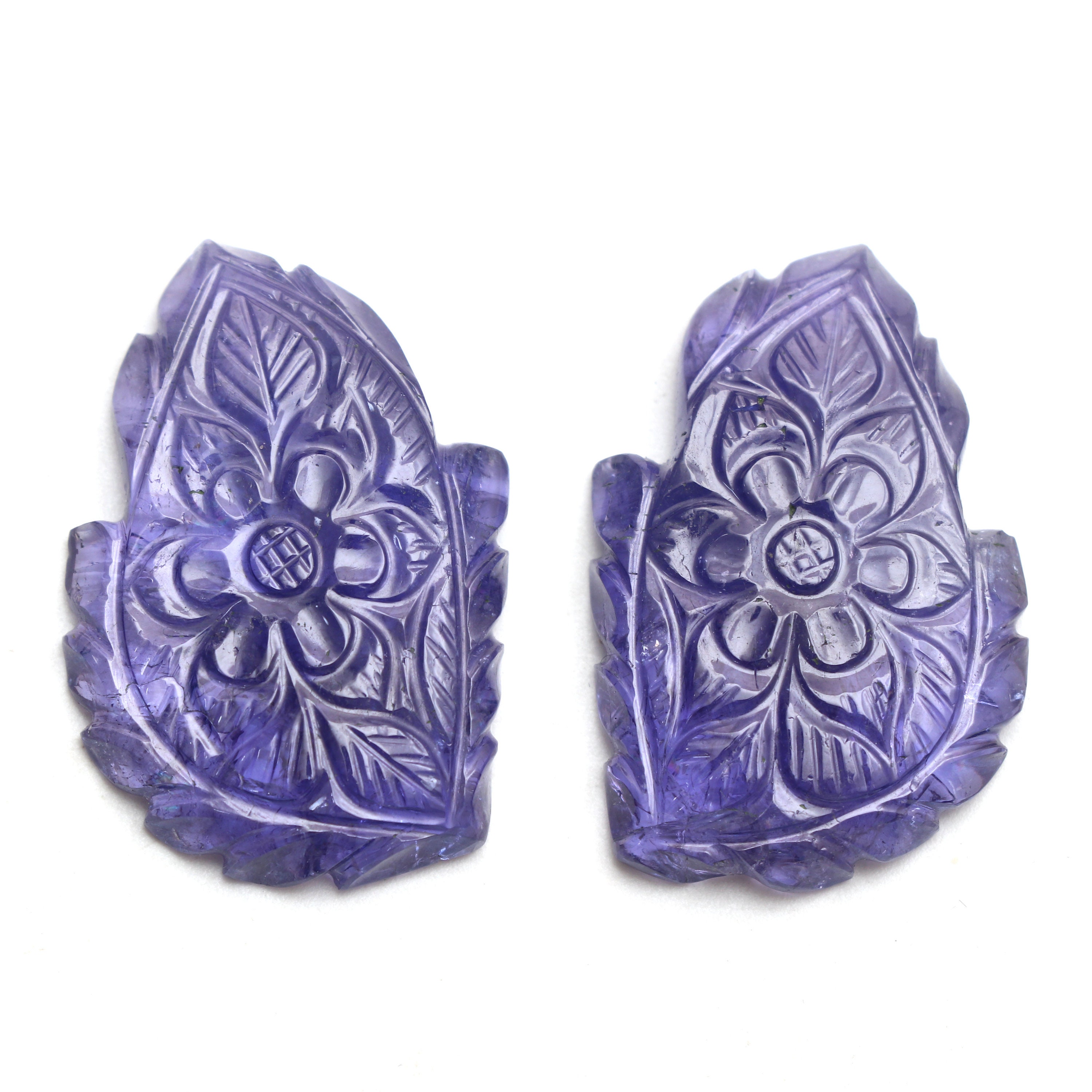 Natural Tanzanite Carving Leaf Loose Gemstone, 24x36 Mm, Tanzanite Handmade Jewelry Making Gemstone, Pair ( 2 Pieces )