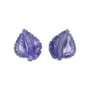 Natural Tanzanite Carving Leaf Loose Gemstone, 25x30 Mm, Tanzanite Handmade Jewelry Making Gemstone, Set Of 2 Pieces