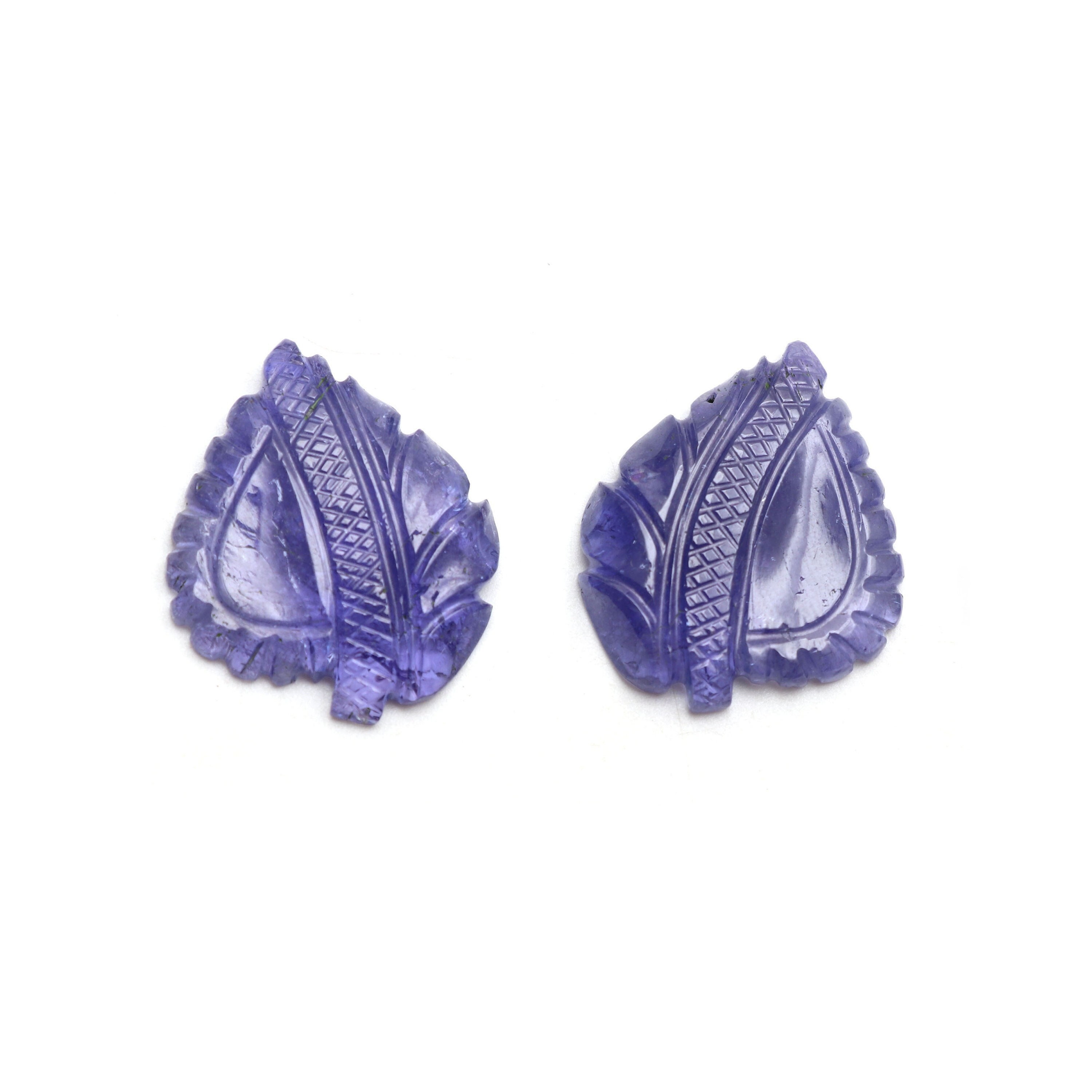 Natural Tanzanite Carving Leaf Loose Gemstone, 25x30 Mm, Tanzanite Handmade Jewelry Making Gemstone, Set Of 2 Pieces