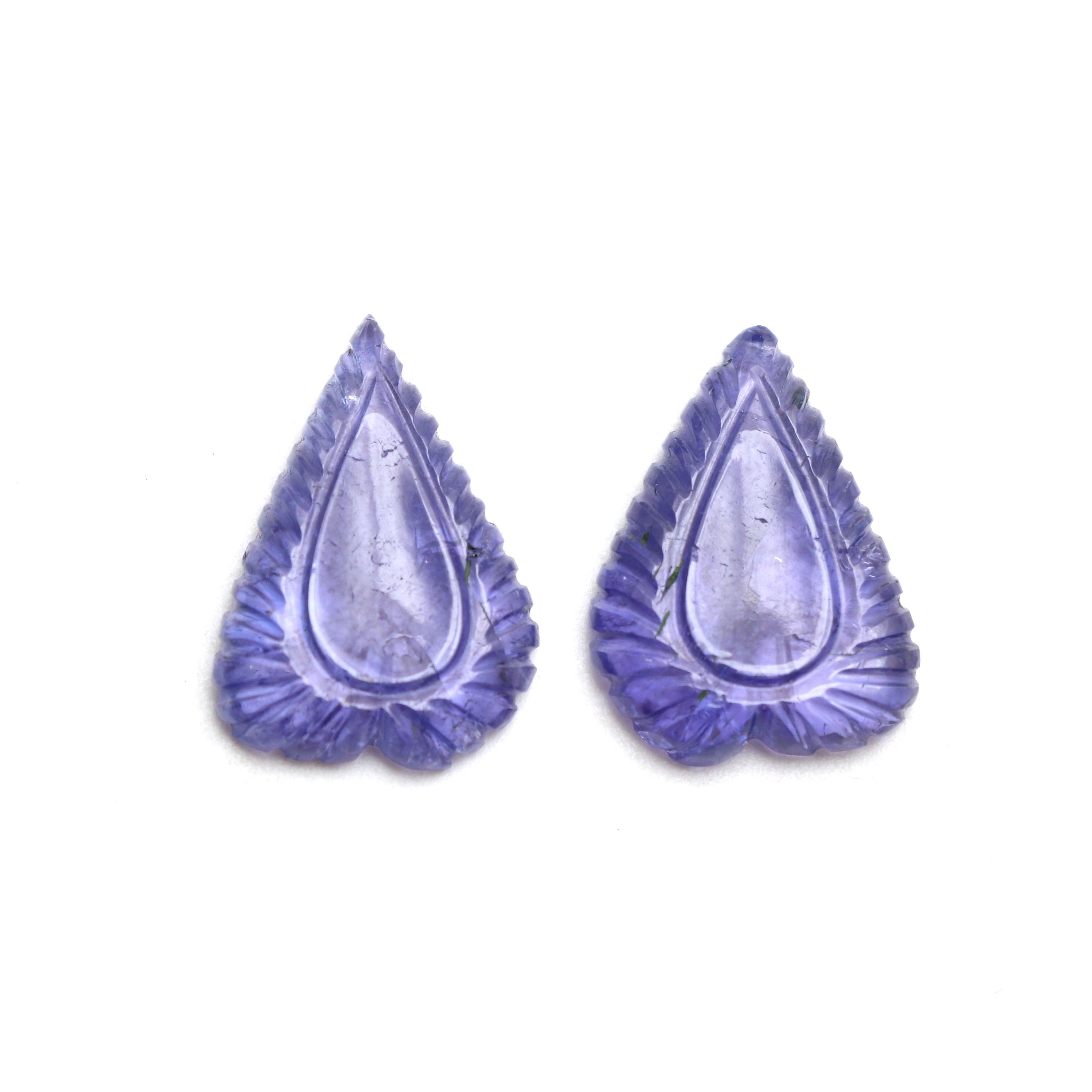 Natural Tanzanite Carving Leaf Loose Gemstone, 16x22 Mm, Tanzanite Handmade Jewelry Making Gemstone, Pair ( 2 Pieces )