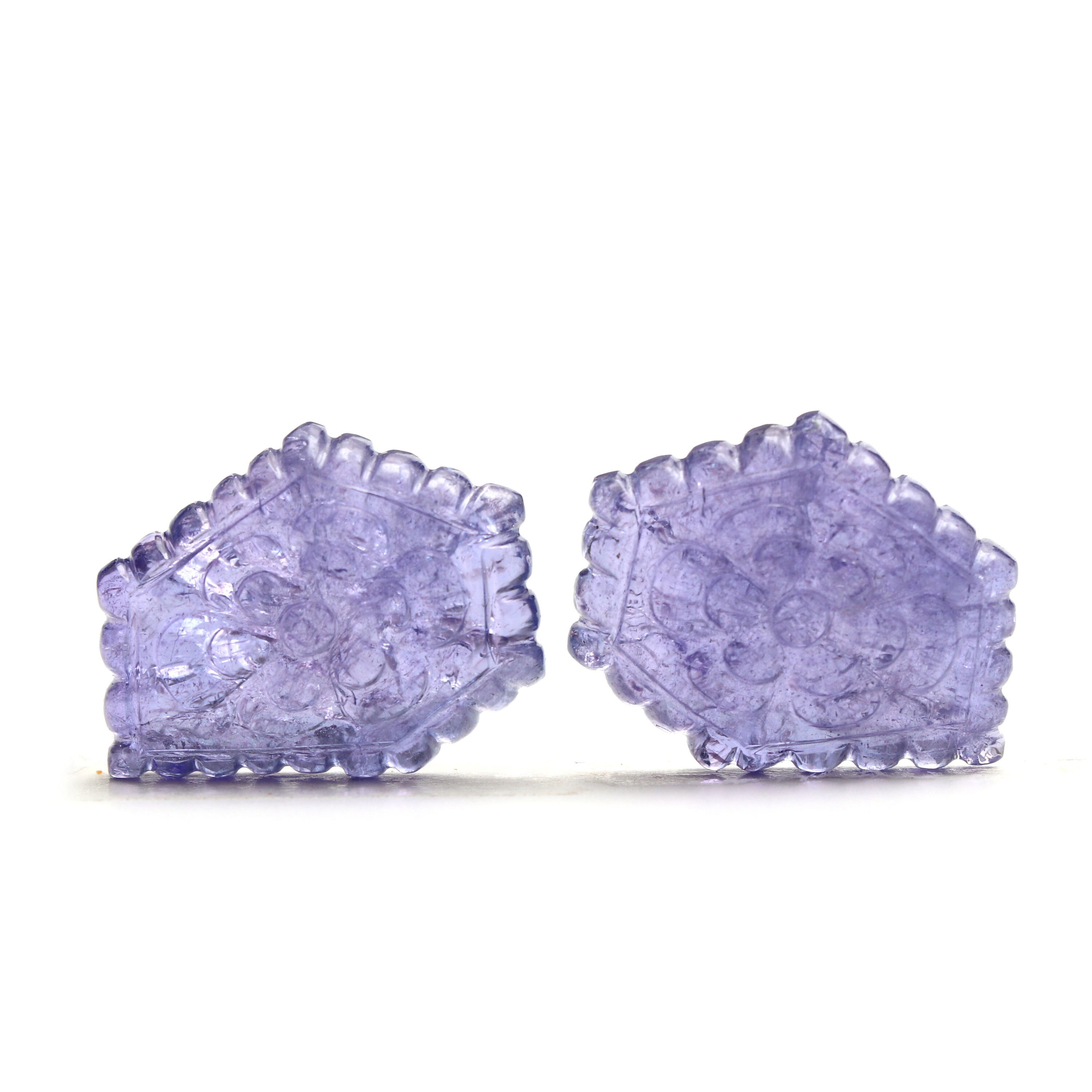 Natural Tanzanite Carving Organic Loose Gemstone, 22x26 Mm, Tanzanite Handmade Jewelry Making Gemstone, Pair ( 2 Pieces )