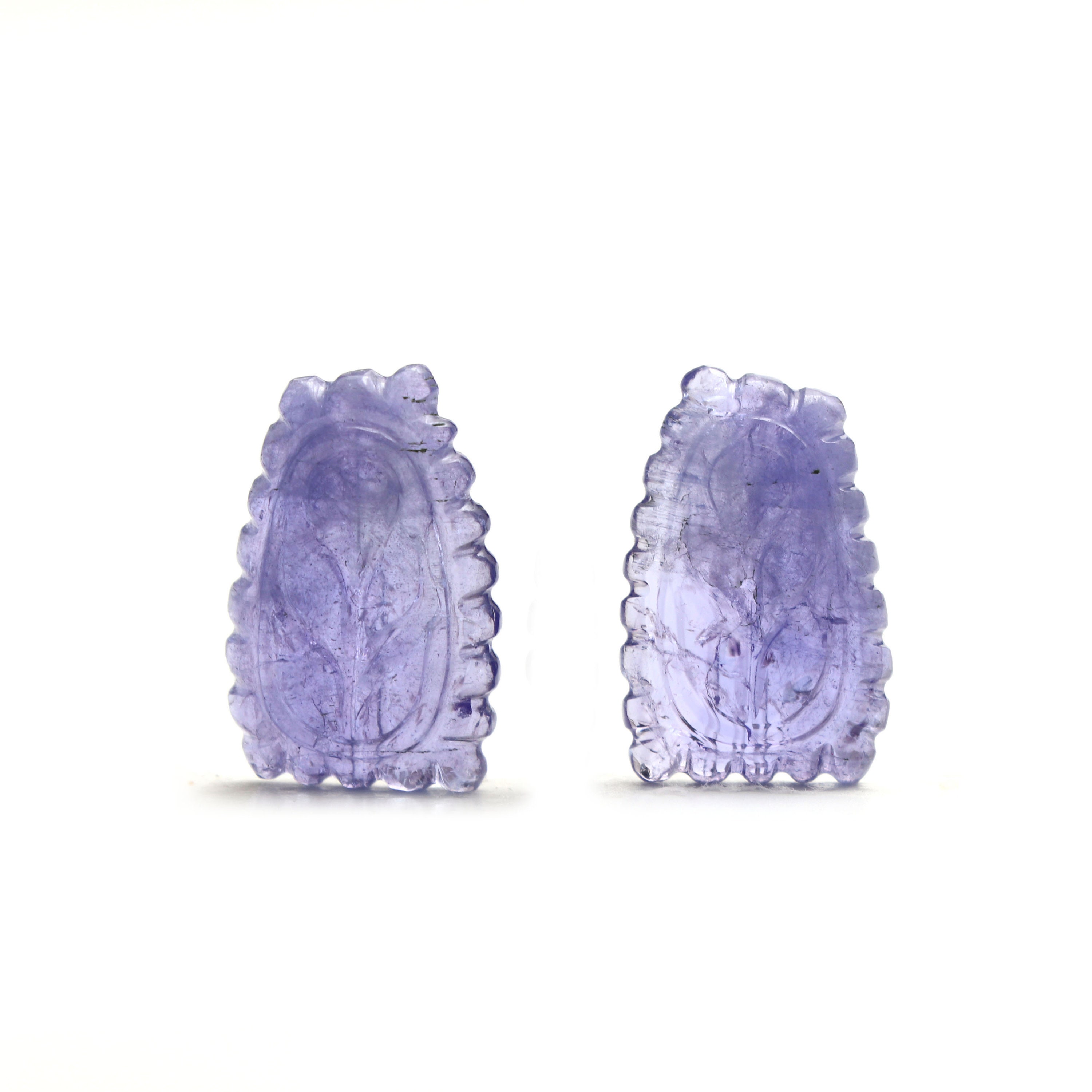 Natural Tanzanite Carving Organic Loose Gemstone, 16x25 Mm, Tanzanite Handmade Jewelry Gift For Women, Set Of 2 Pieces (pair)