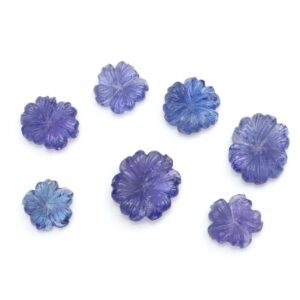 Natural Tanzanite Flower Carving Loose Gemstone, 11x12 mm To 14.5x17 mm, Tanzanite Jewelry Making Gemstone, Set of 7 Pieces
