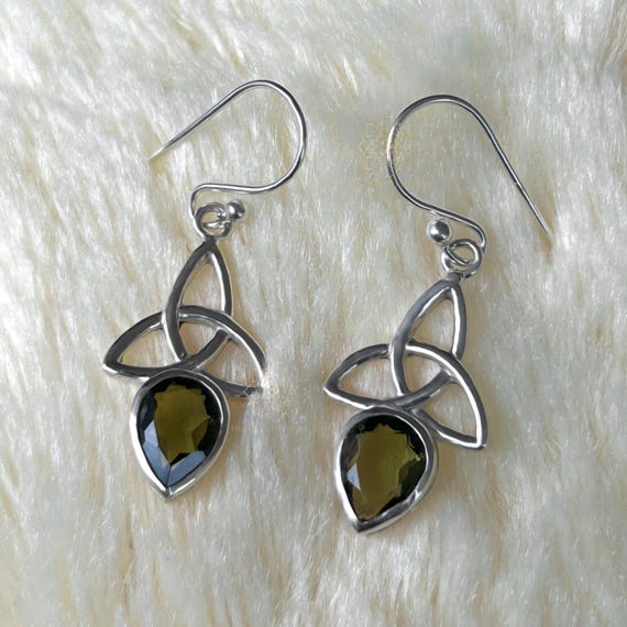 Teardrop Moldavite Earrings: 925 Sterling Silver Dangle Gemstone