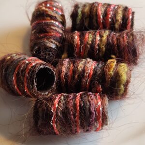 Textile Dread Beads, Brown and Orange Fiber Beads, Jewelry Supply - Set of 6 Textile Dread Beads, Brown and Orange Fiber Beads, Jewelry Supply - Set of 6