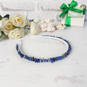 Thin minimalist blue headband crown Navy blue Lapis Lazuli headpiece Gemstone beaded hair jewelry Dainty crystals crown Everyday hair piece