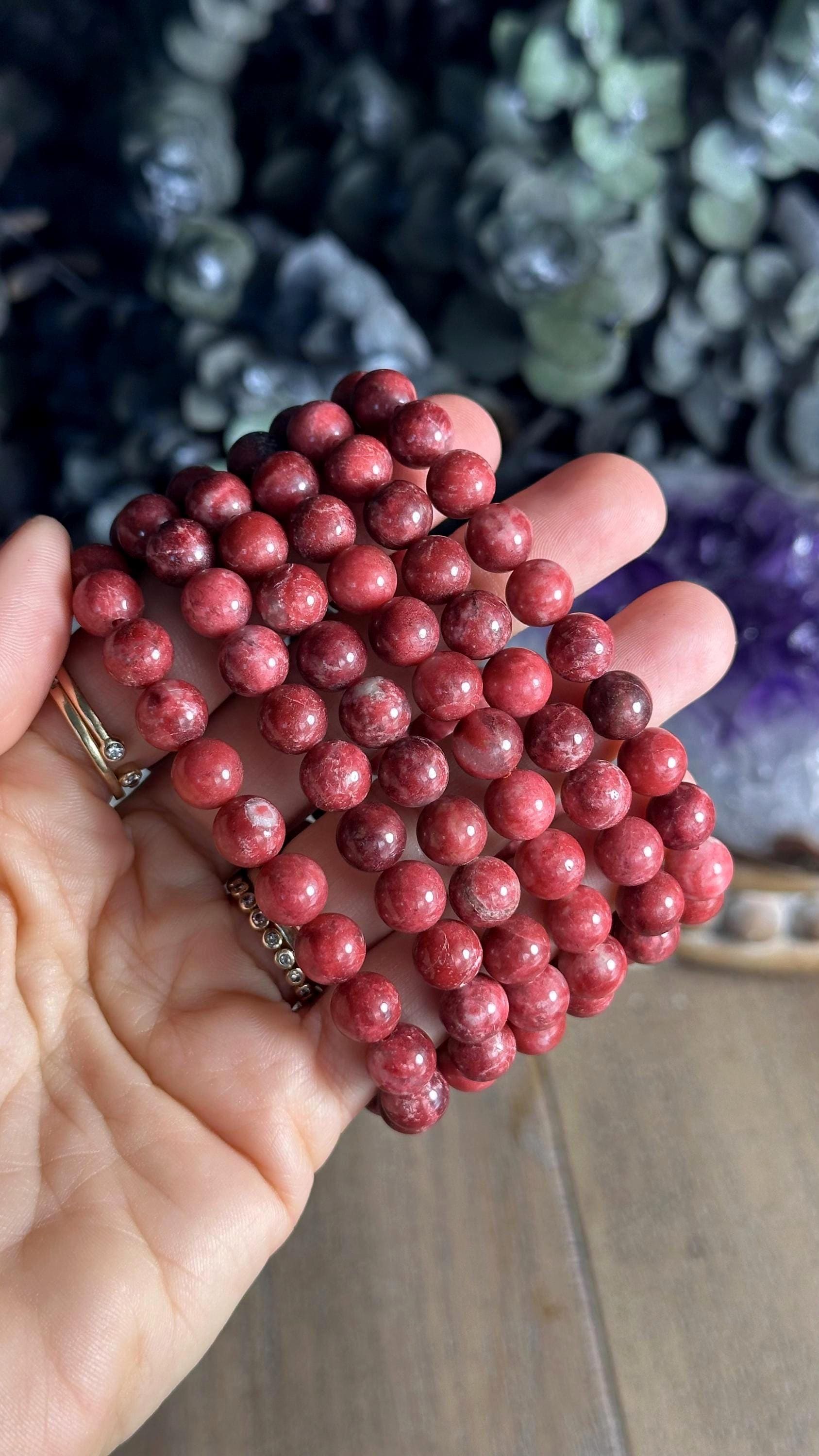 Thulite Bead Bracelet, 8mm, Rare Thulite Bead Bracelet, 8mm, Rare