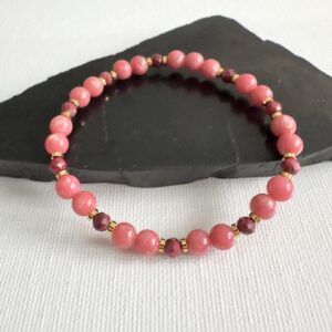 Dainty Thulite Beaded Stretch Bracelet, Pink Zoisite, Gemstone Everyday Jewelry