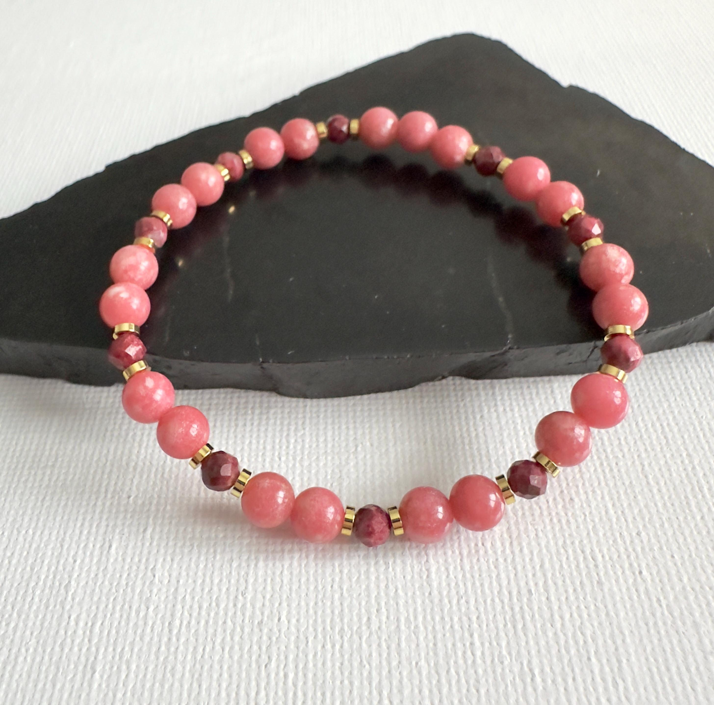 Dainty Thulite Beaded Stretch Bracelet, Pink Zoisite, Gemstone Everyday Jewelry Dainty Thulite Beaded Stretch Bracelet, Pink Zoisite, Gemstone Everyday Jewelry