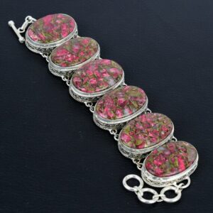 Copper Thulite Gemstone Bracelet: Handmade 925 Sterling Silver, Adjustable